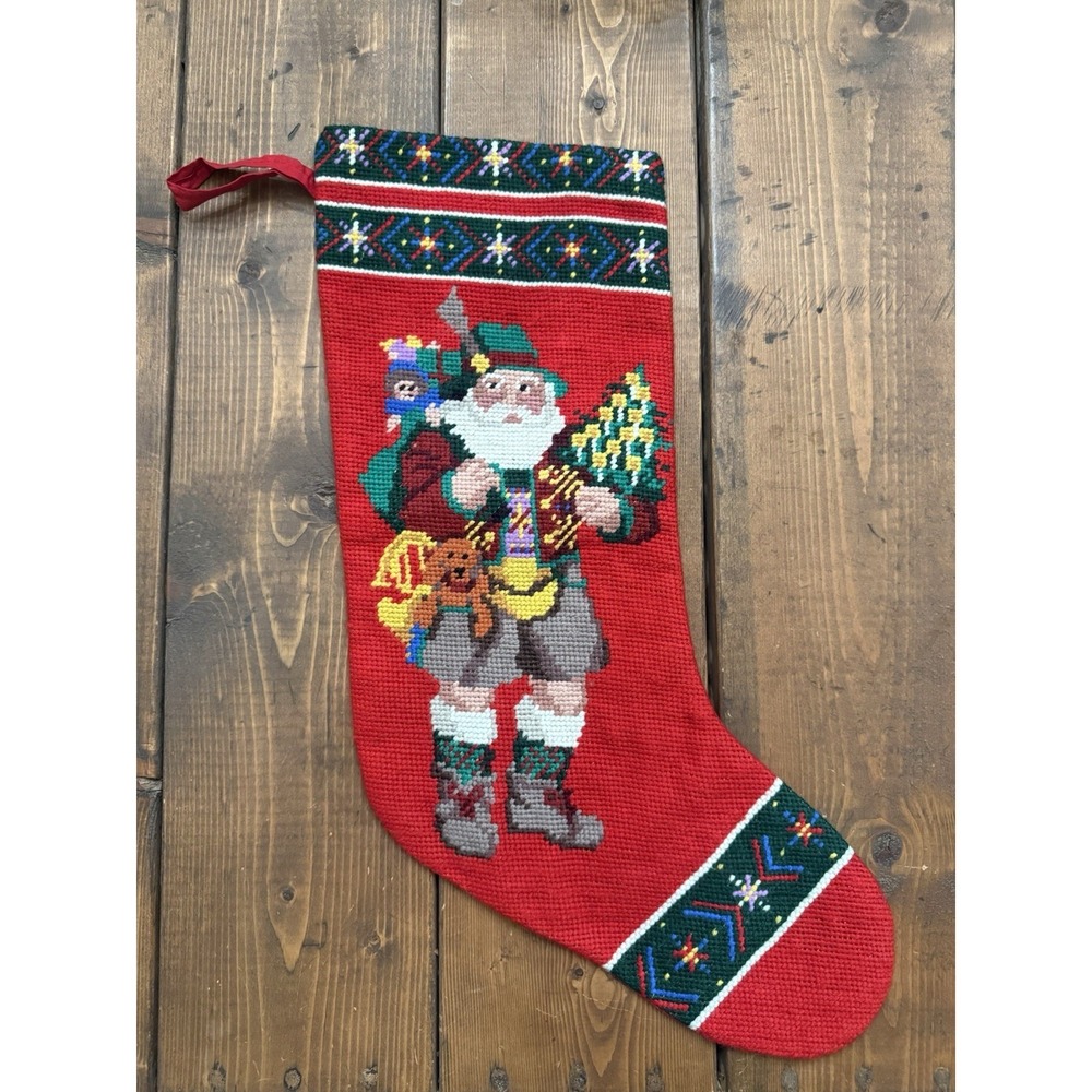 Vintage Needlepoint Christmas Stocking